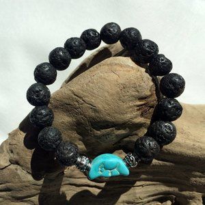 Black Lava Bead with Blue moon stretch bracelet